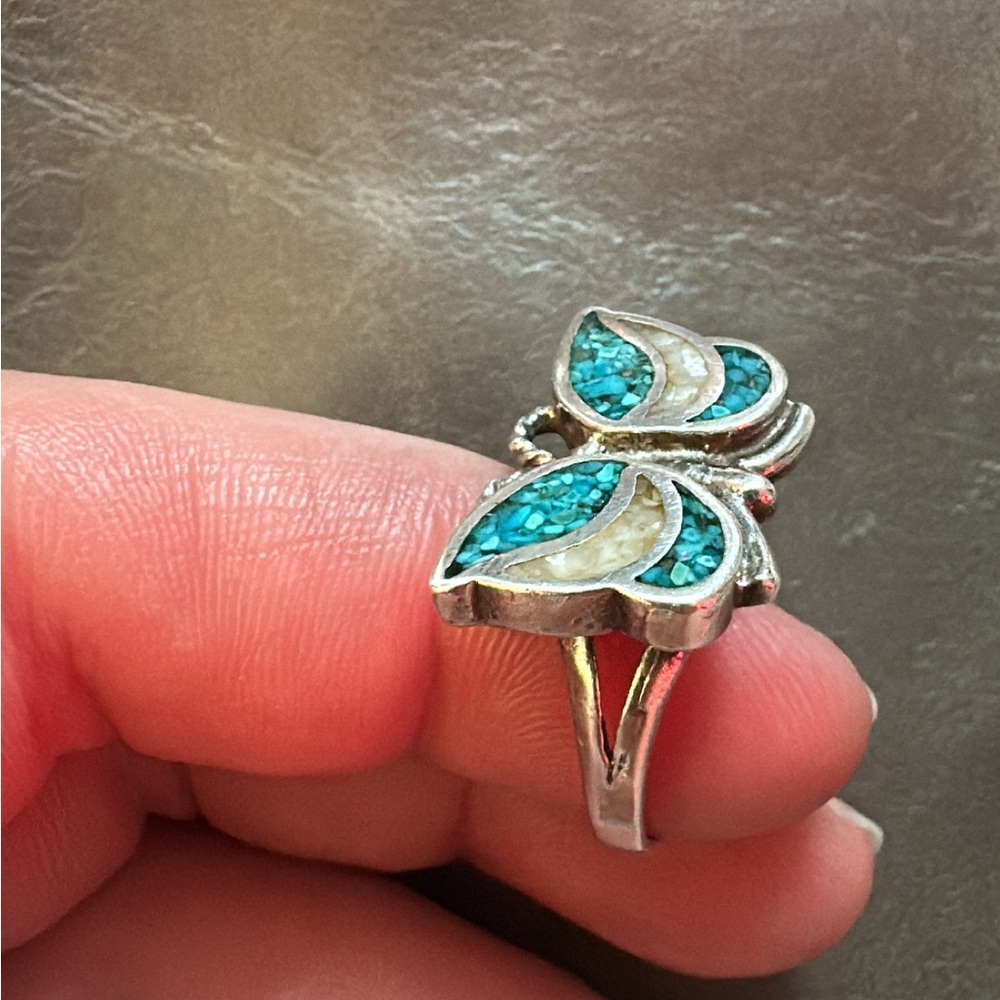 Silver and turquoise Butterfly Ring